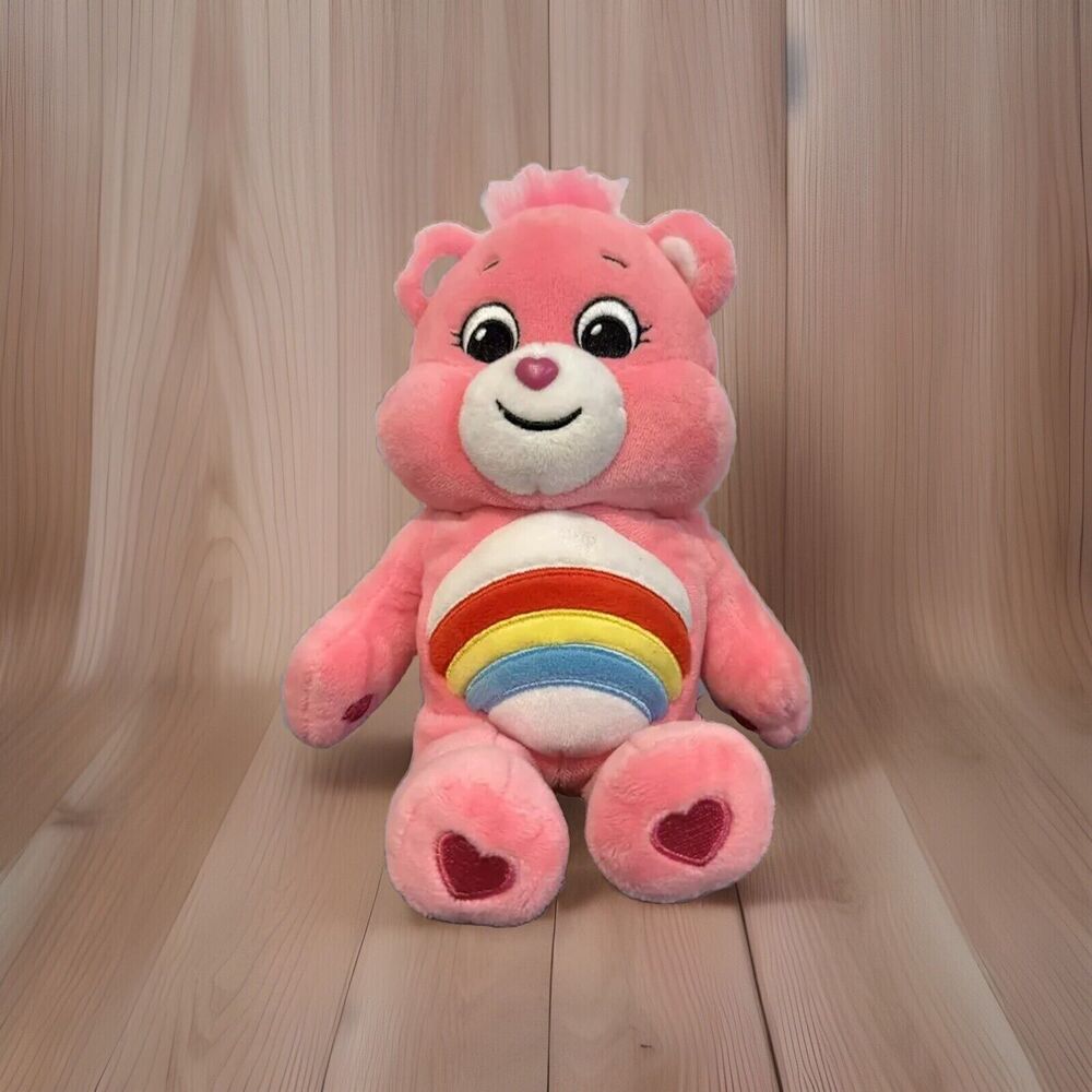 Care Bears Cheer Bear 9" Plush Stuffed Animal Pink Rainbow Basic Fun Toy